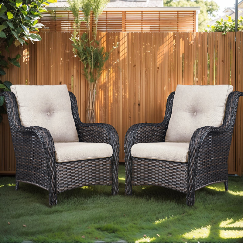 Chaises longues d'extérieur en rotin avec coussins Deb Wicker, Beige, Brun