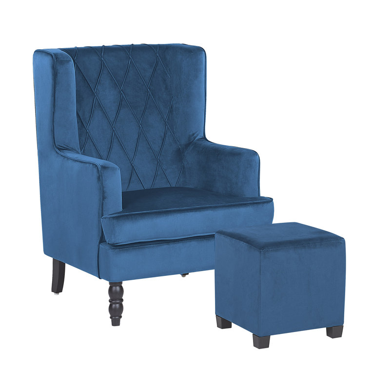 Richburg Upholstered Wingback Chair with Footstool, Blue