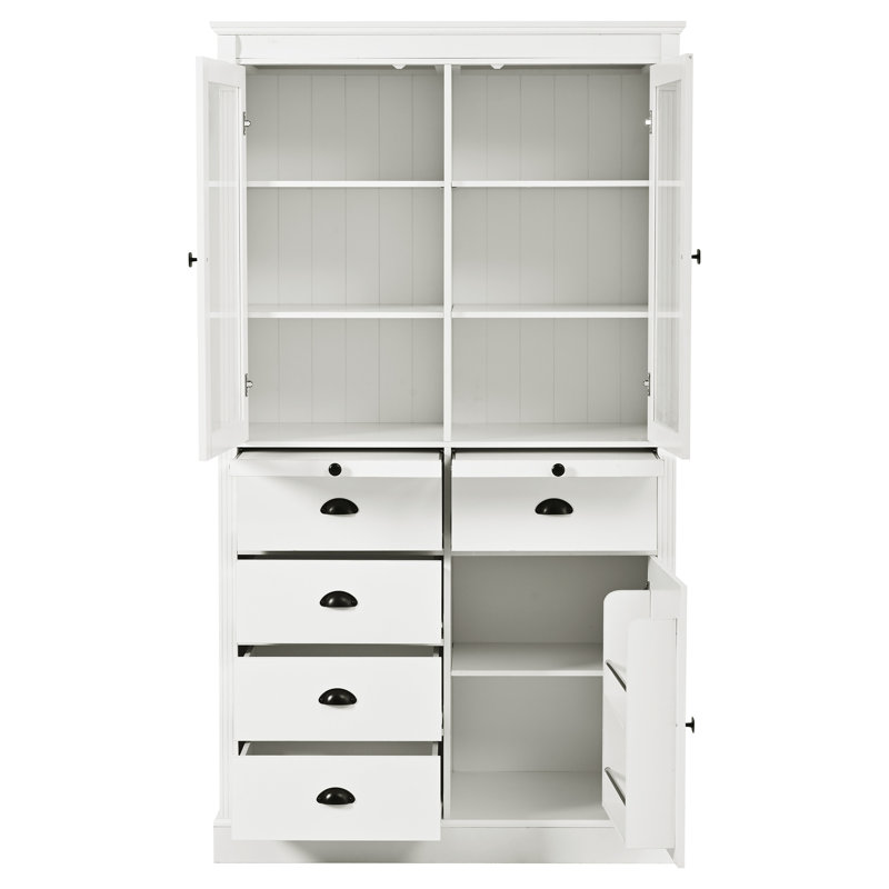 Garde-manger Widen avec portes, tiroirs et tablettes en verre pour un rangement et une présentation élégants dans la salle à manger et le salon