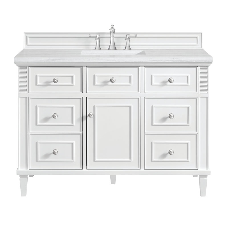 Lorelai 48'' W Single Vanity, Carrara White Marble, Bright White, 8" Widespread