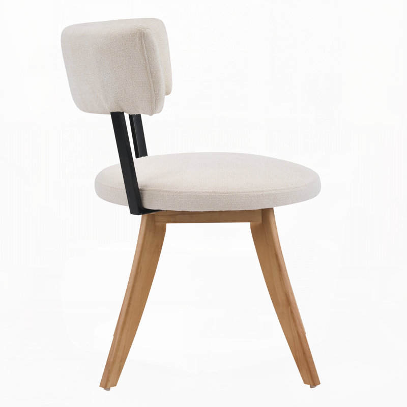 Chaises de salle à manger rembourrées avec dossier incurvé, ensemble de 2, White, Natural