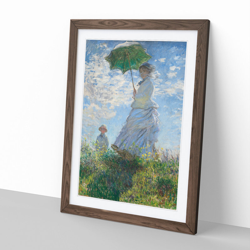 Woman with a Parasol by Claude Monet - Picture Frame Painting, 65cm H x 48cm W x 2cm D, Walnut