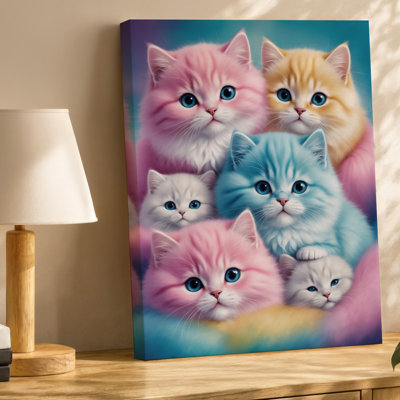 Toile, tableau vibrant et fantaisiste de chatons moelleux