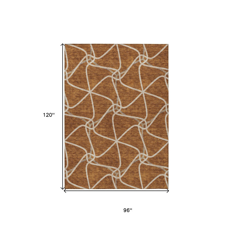 Tapis intérieur / extérieur lavable géométrique 8 pi x 10 pi orange et ivoire