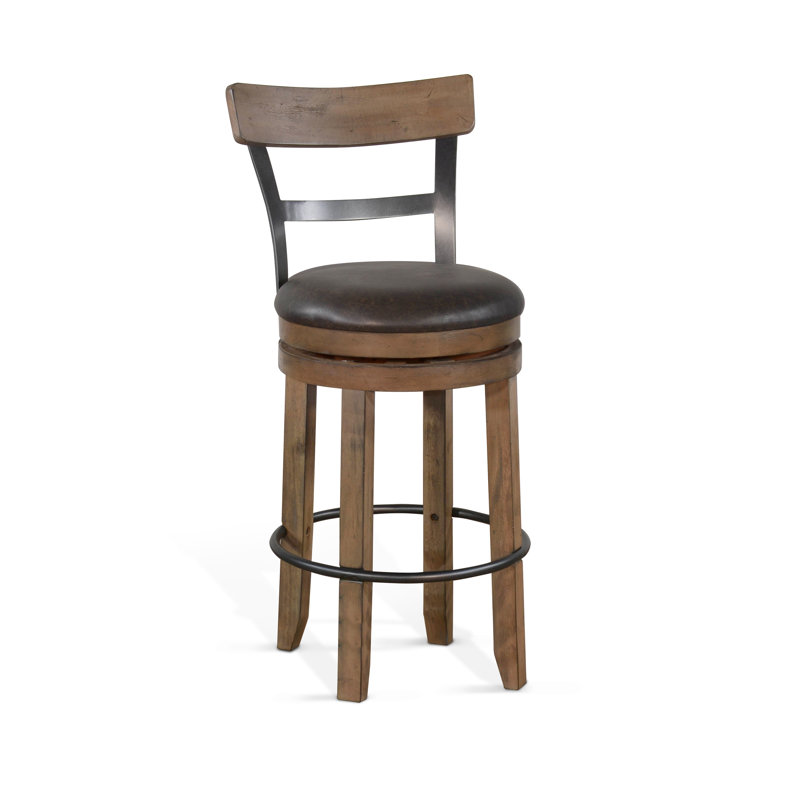 Meilani Swivel Upholstered Faux Leather Counter Stool with Solid Wood Frame, Buckskin, Bar Stool (30” Seat Height)