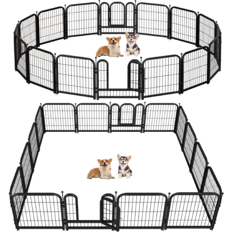 Parc pour chien Pet Worldog de 24 po de hauteur avec panneaux en fil métallique, enceinte de 16 panneaux pour petits chiens, utilisation intérieure et extérieure (noir-argent)