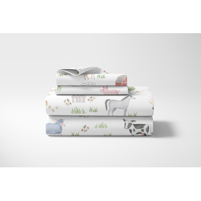 Farm Animals Floral Pillowcase Sheet Set
