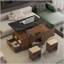 Table basse relevable moderne avec 2 tabourets pour le salon, rangement dissimulé et tiroirs, table de salle à manger pliante et peu encombrante