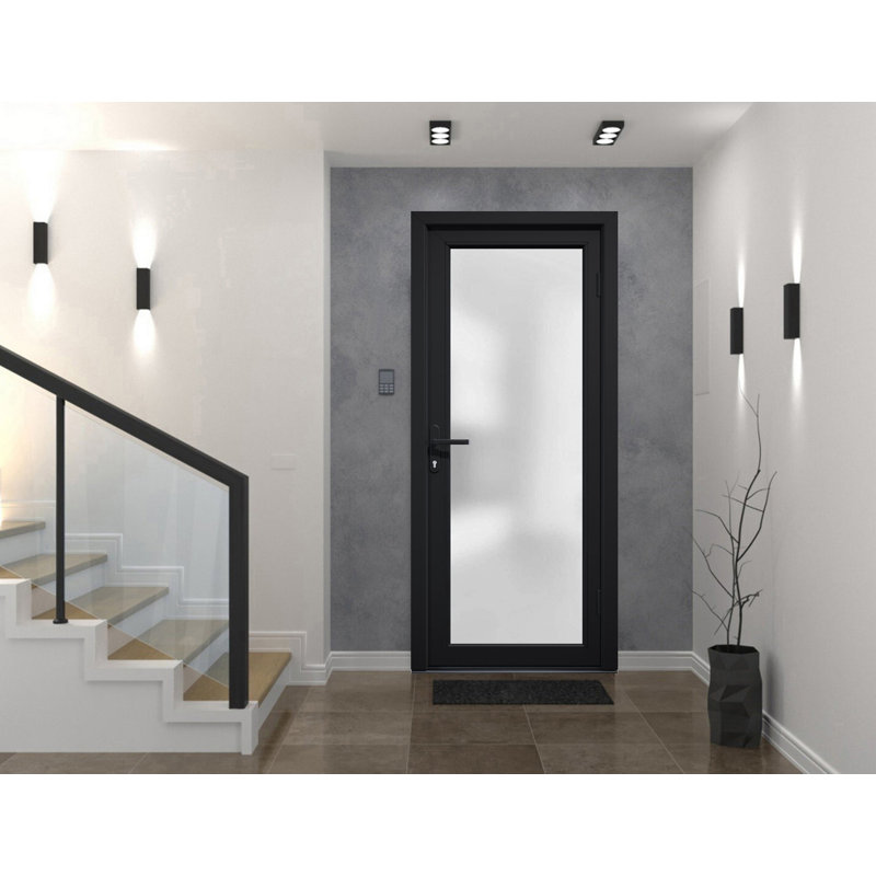 Façade extérieure avant porte en verre givré Fibre de verre givré / Manux 8102 noir mat / Portes d'entrée commerciales et résidentielles pour bureau - l 36 po x H 80 po - Gauche