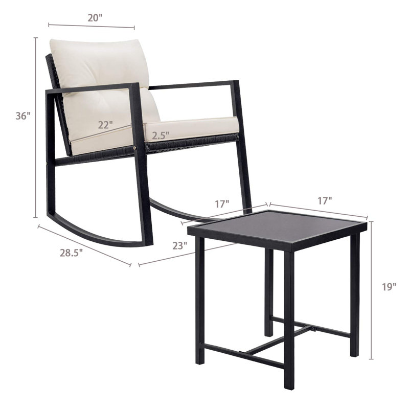 Beauman Metal 2 - Person Rocking Seating Group with Cushions, White