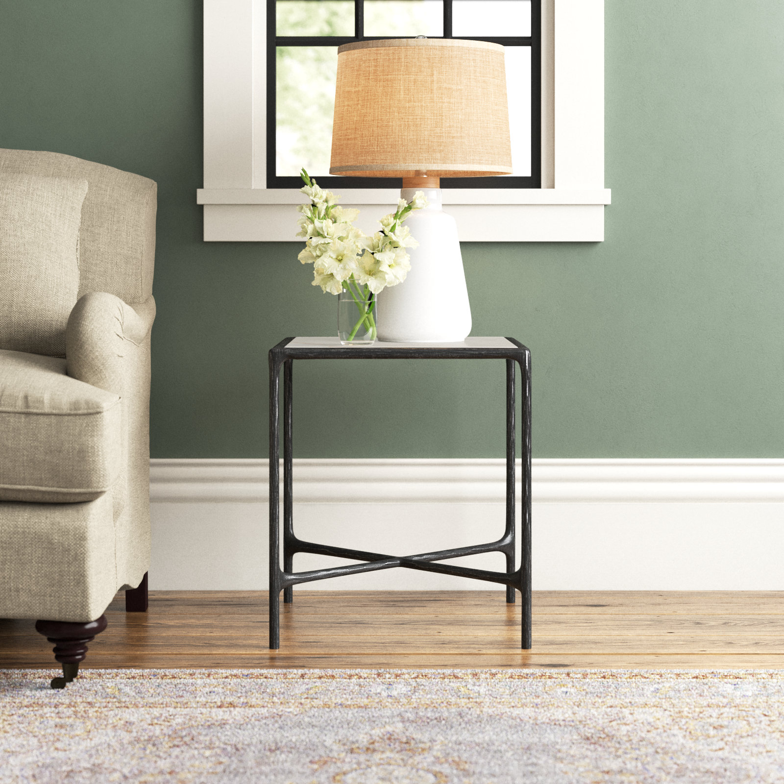Evelynn End Table, Black, White Marble