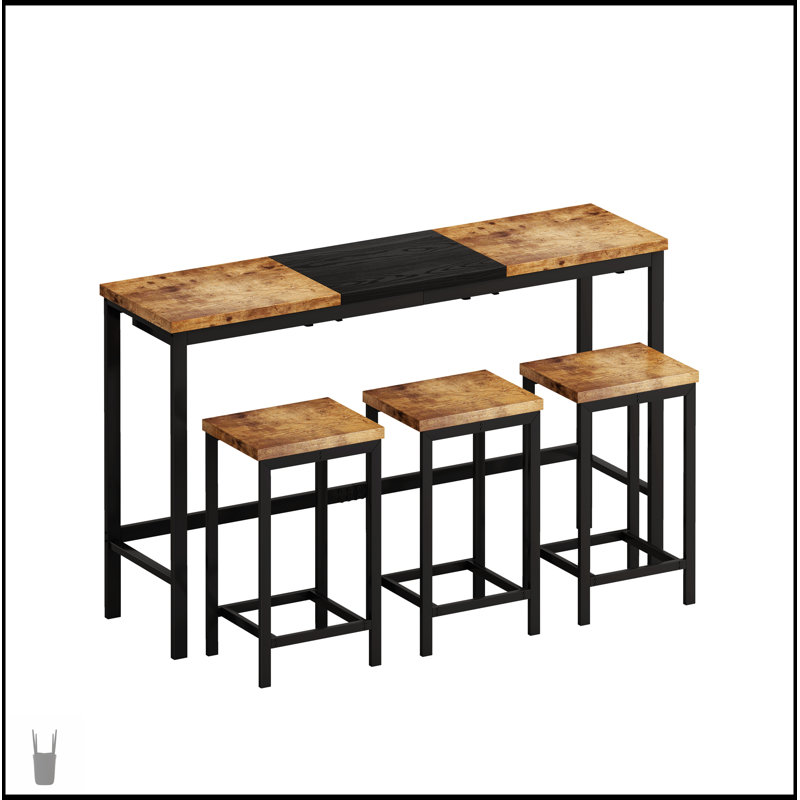 Ensemble de table de salle à manger de cuisine moderne avec 3 tabourets, un plateau d'épissure unique et un tabouret suspendu peu encombrant