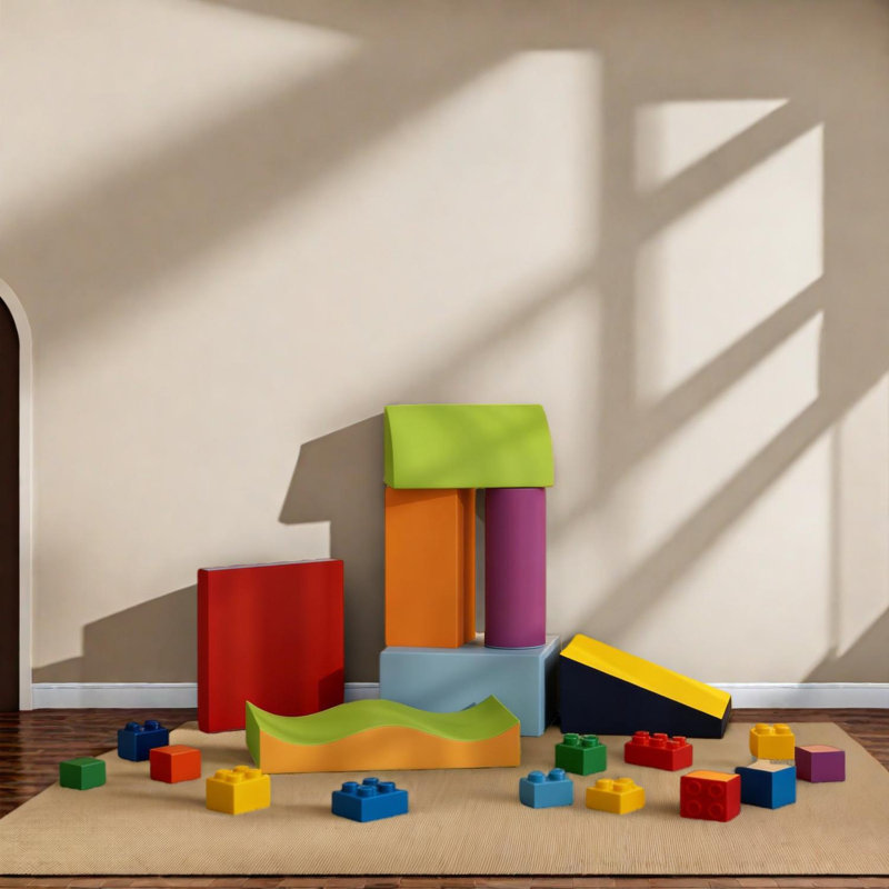 Ensemble de blocs d'escalade en mousse souple 7 pièces pour tout-petits, Light Blue/Green/Red/Yellow/Orange/Purple/Navy