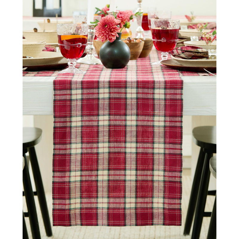 100% Pure Line Table Runner - Burgundy Plaid, 132" x 14"