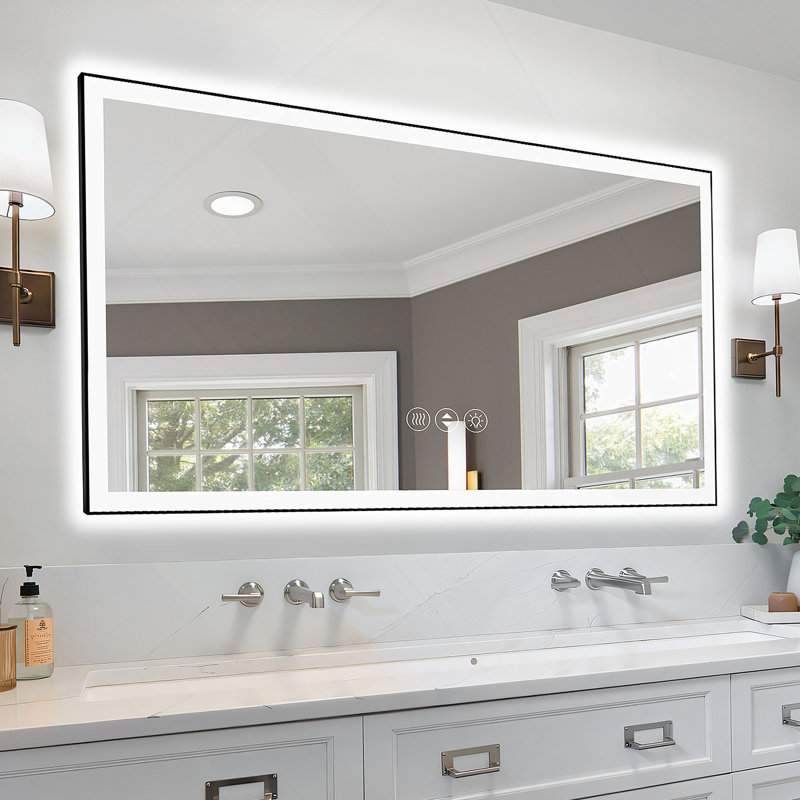 Miroir de salle de bain 72 po x 32 po à DEL sans cadre, miroir intelligent, 32 po x 72 po, Black/Clear Frameless