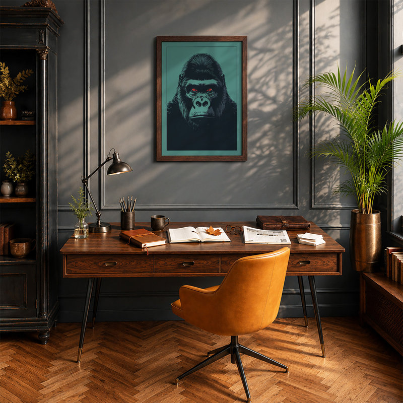 Gorilla's Gaze Modern - Framed Print, A2 - 59.4 x 42.0 cm, Walnut