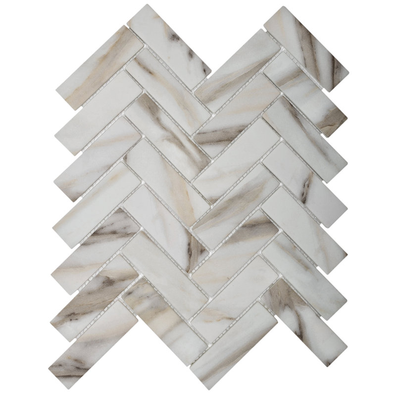 Apollo 13" x 11" Glass Herringbone / Chevron Mosaic Wall & Floor Tile