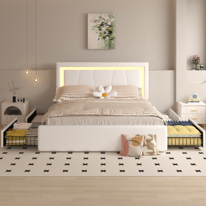 RINA Upholstered Storage Bed, Kingsize (5'), White