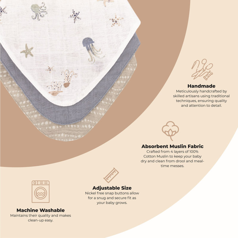 Cove 3-pc. Muslin Bib Set (sea Life)
