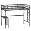 Lit mezzanine simple en métal avec bureau, échelle et garde-corps, bureau sous le lit