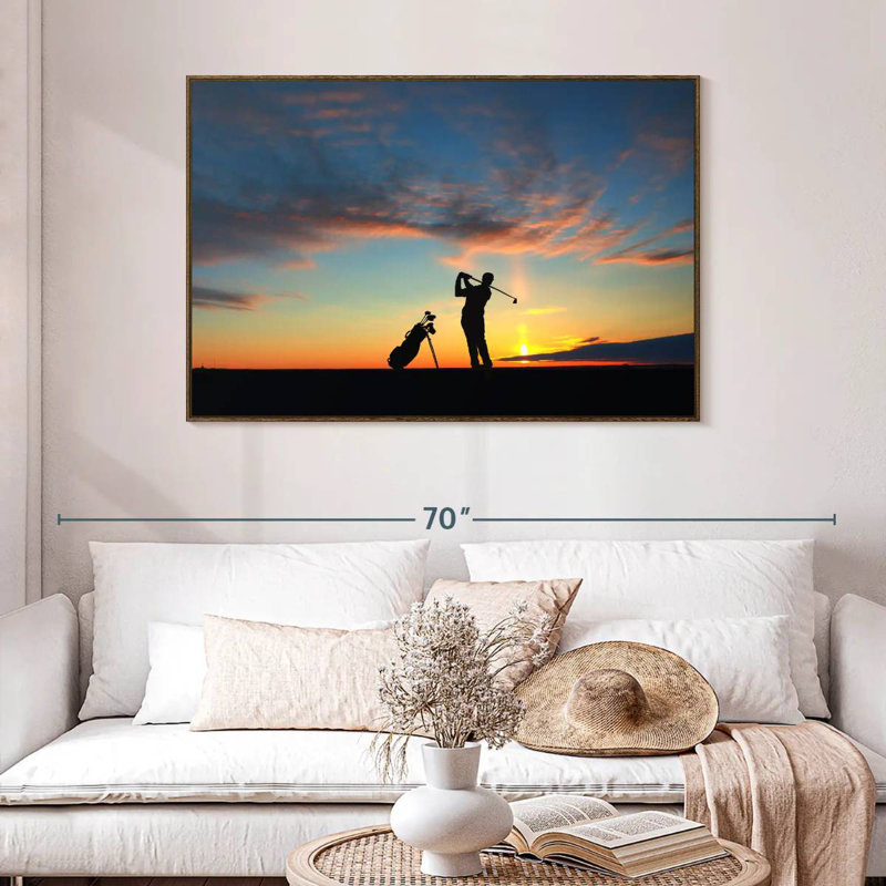Golfing At Sunset, 46" X 31", Floating Frame Walnut
