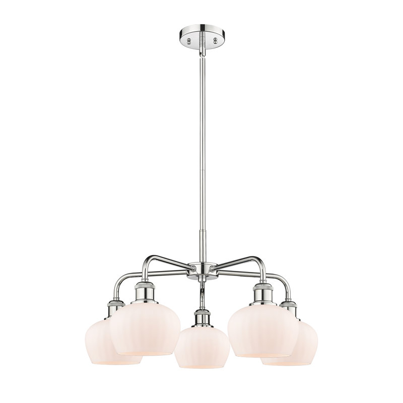 Lustre bol 5 lumières Calnie, Blanc mat, Chrome poli