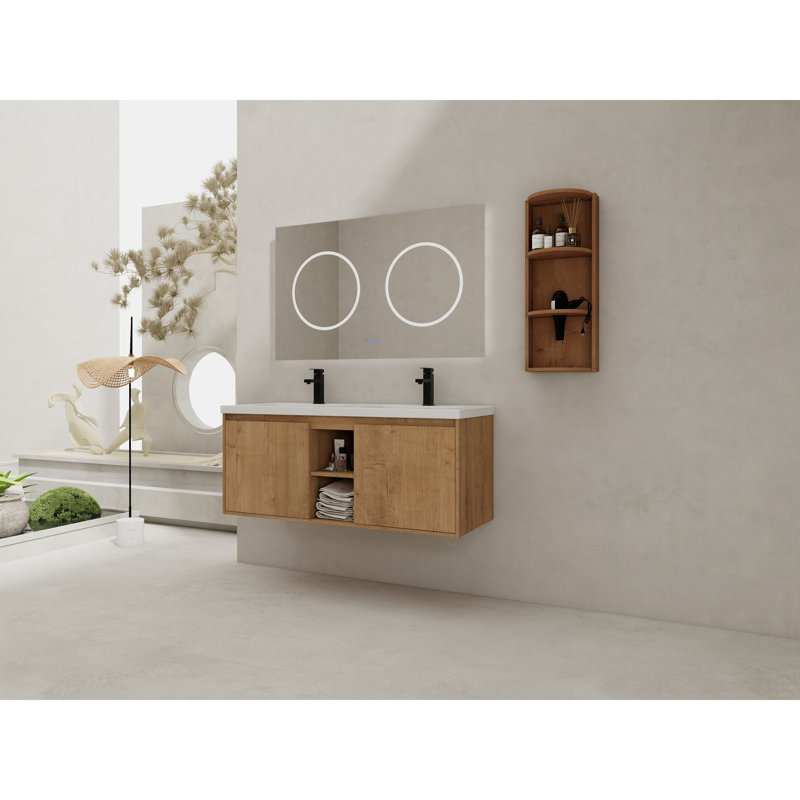 Meuble-lavabo mural double en contreplaqué de conception moderne pour salle de bain luxueuse