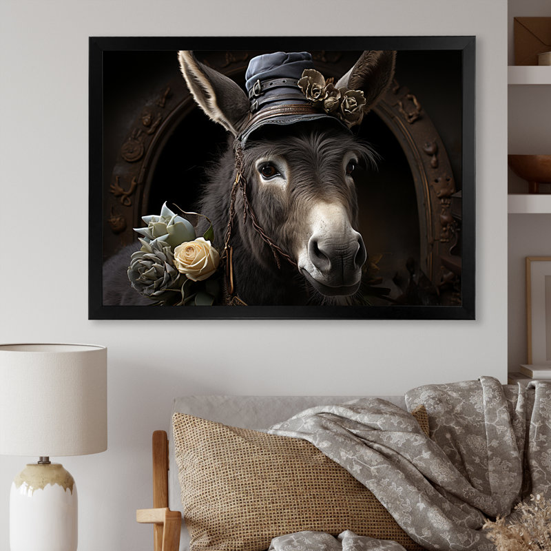 Caricature d'âne médiéval de campagne II - âne, art mural, Cadre d'angle fermé noir, H 34 po x l 44 po x P 1,5 po