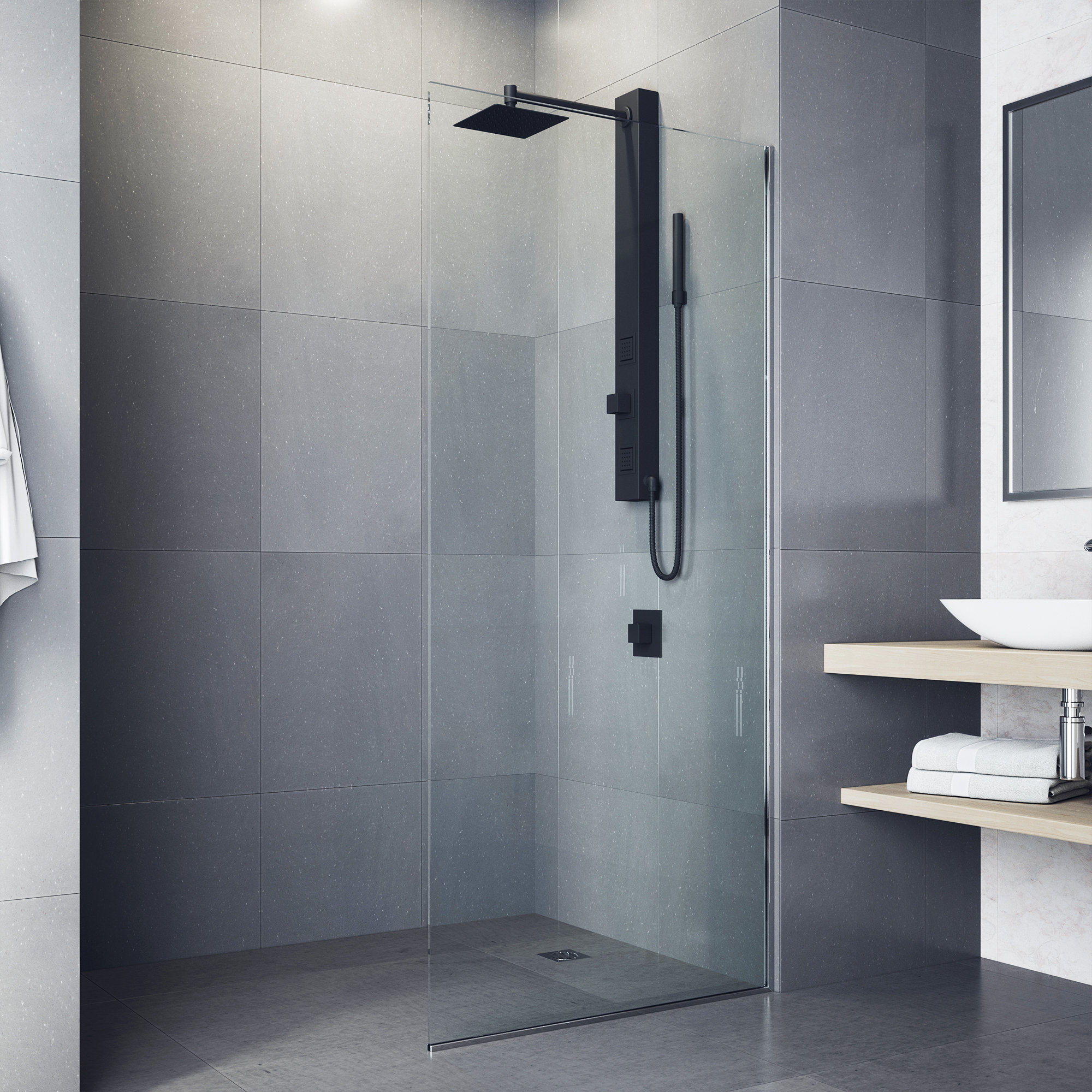 Orchid 39" H X 4" W 2-Jet Shower System with Hand Wand - Requires existing shower head connection, Matte Black