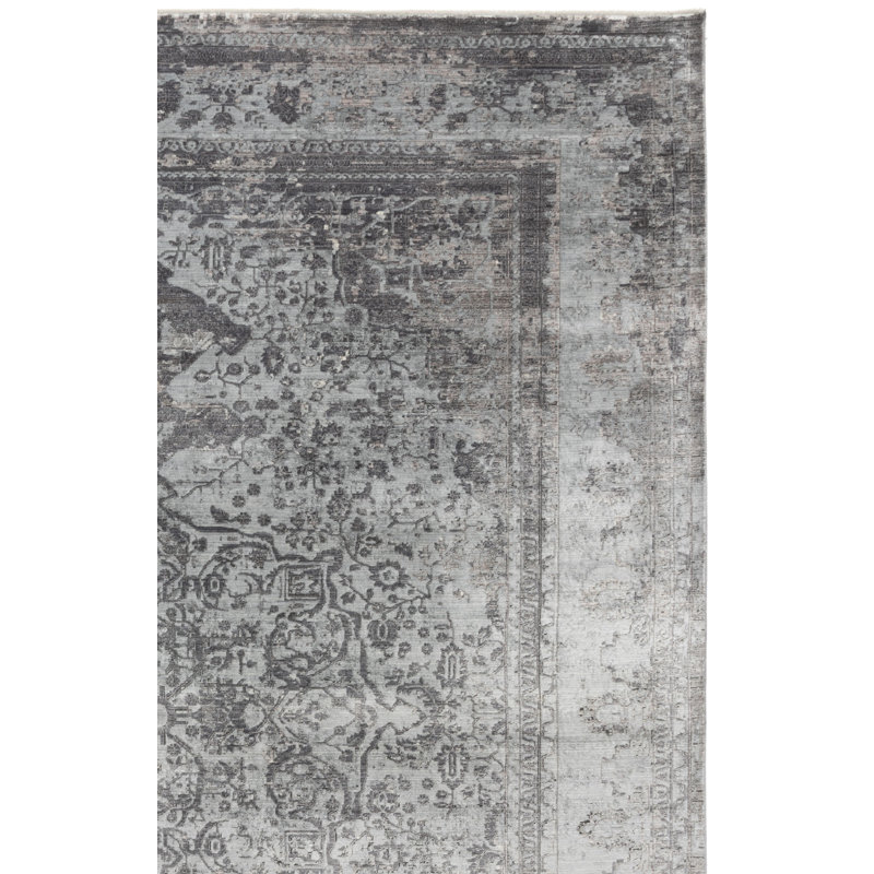Tapis gris / gris foncé Bernadean 124, Tapis de couloir : 3 pi x 10 pi