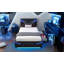 Twin Size Upholstered Gaming Bed Frame with LED Lights, PU Leather Platform Bed with Storage Shelf, 2 Steel Drawers, Blue-133671115