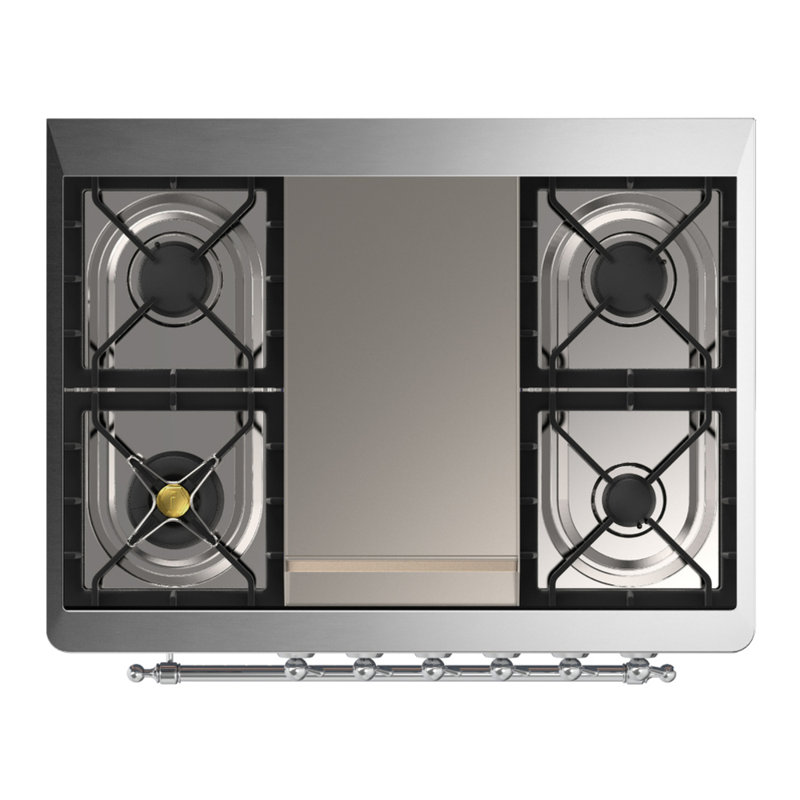 Majestic III Series 36 Inch Dual Fuel Range with 6 Sealed Burners, Griddle, in Glossy Black (Natural Gas, Brass Trim), Chrome