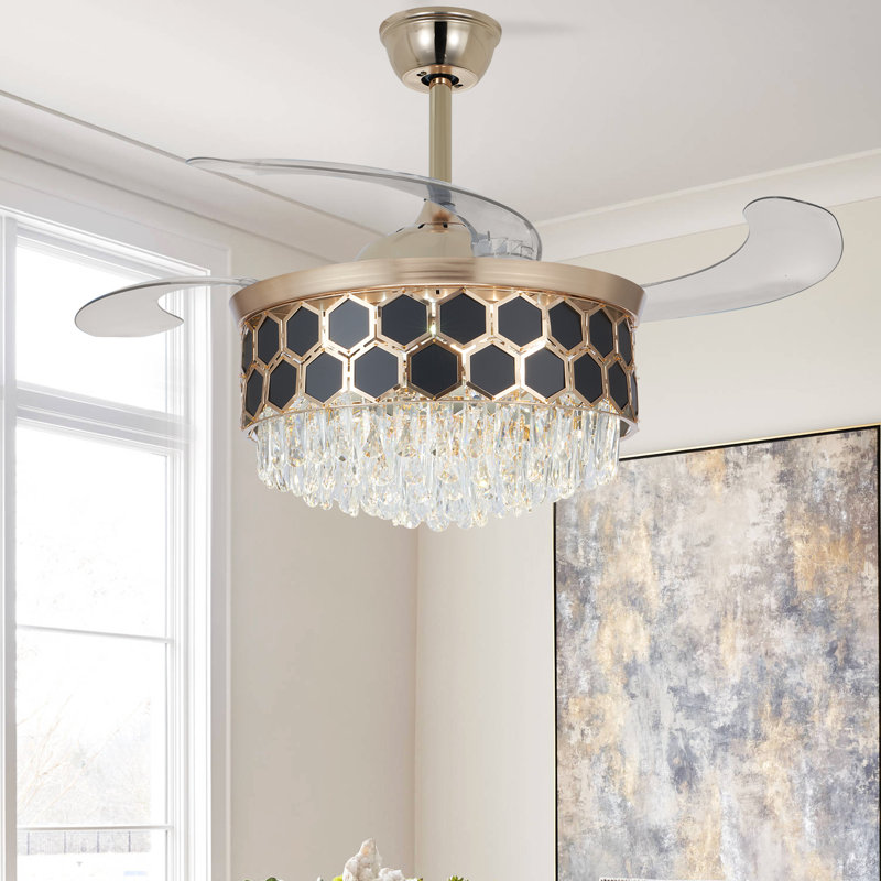 Ventilateur de plafond en cristal 42 po avec lumières DEL et télécommande Melkon
