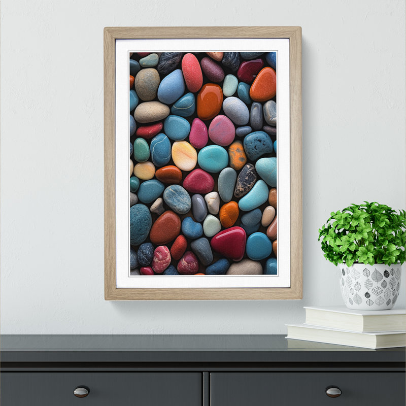 Pebbles Colour Field No.2 - Single Picture Frame Print on Wood, 64cm H x 46cm W x 2cm D, Oak Framed