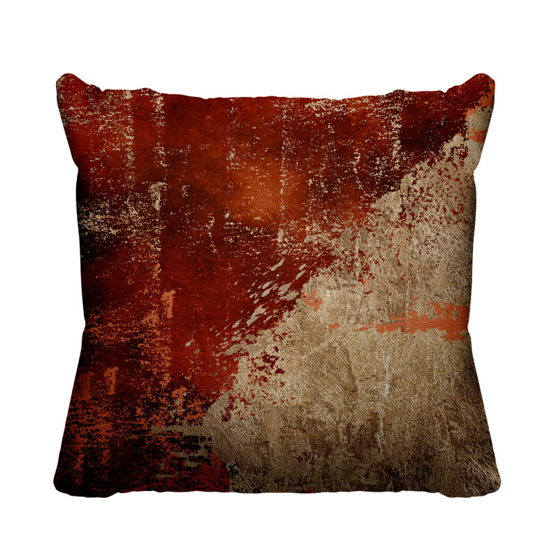 Coussin intérieur / extérieur Lincolnwood, 19 po x l 19 po, Orange / doré