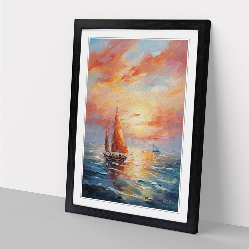Seascape Impressionism - Single Picture Frame Print on Wood, Black Framed, 46cm H x 34cm W x 2cm D