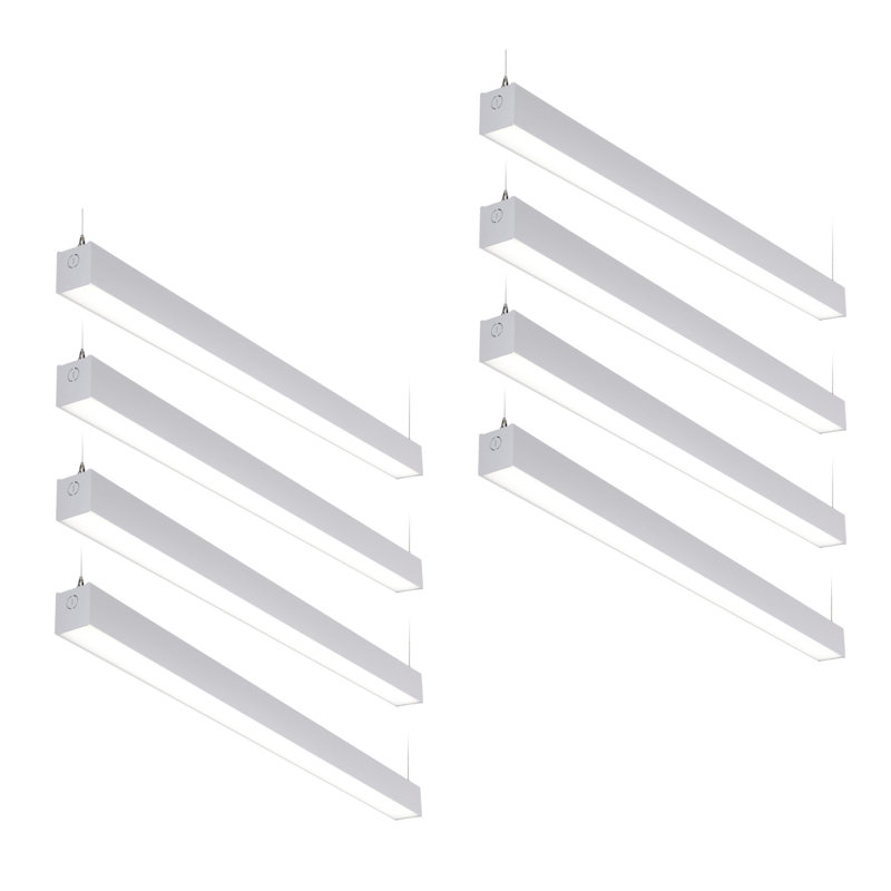  4FT 3CCT Dimmable Commercial Linear Light, 120V/277V, 40W/50/60W Selectable Output, 6900lm, Anti-Glare, Linkable, Commercial and Warehouse Industrial, Silver, Pack of 8