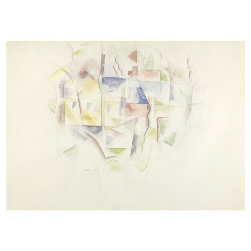 «Trees and Barns (Bermuda)» par Charles Demuth - Estampe numérique, H 32 po x l 40 po