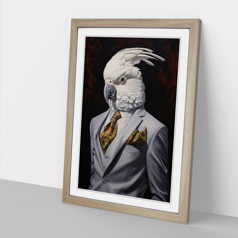 Cockatoo In A Suit No.3 - Single Picture Frame Print on Wood, Oak , 46cm H x 34cm W x 2cm D