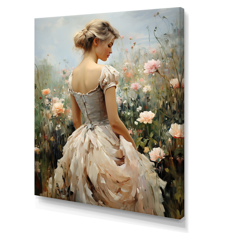 Impressionniste mode femme dans un champ de fleurs III - Dior, art mural, Toile tendue, H 32 po x l 24 po x P 1 po