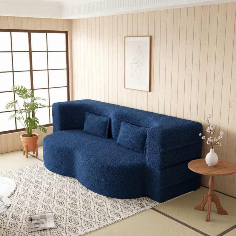 Canapé-lit convertible en tissu avec 2 coussins Modern, Blue Fabric