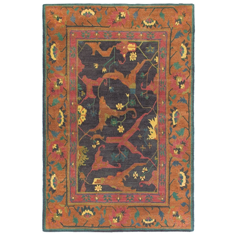 Wool Oriental Area Rug in Blue/Orange/Navy, Square 9'