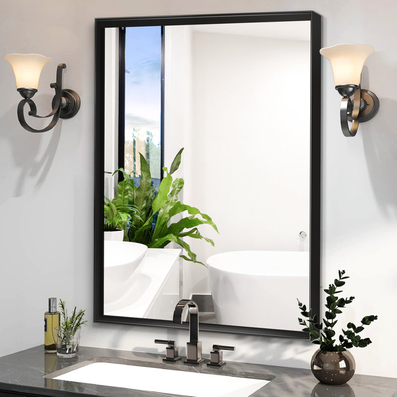 36X24inch Black Rectangular Bathroom Wall Mirror - Luxury Appearance, No Mounted Rectangle Rustproof Metal Frame, Clear And True Image