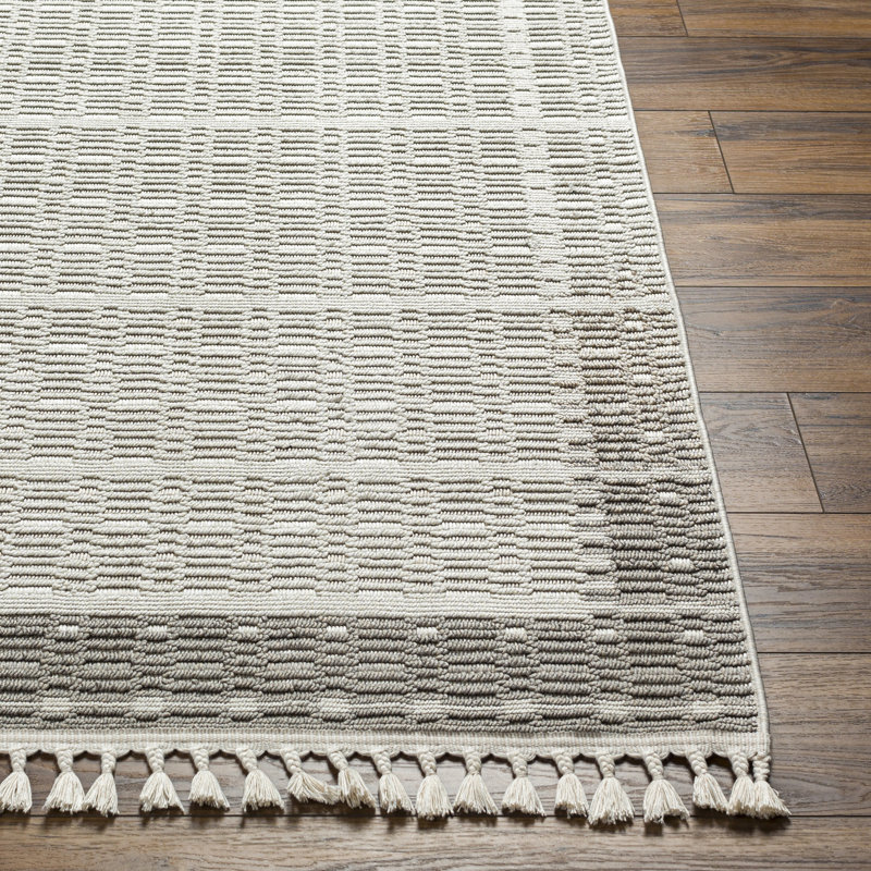 Gean Machine Woven Polyester Area Rug in Cream/Gray, Runner 2'7" x 7'3"
