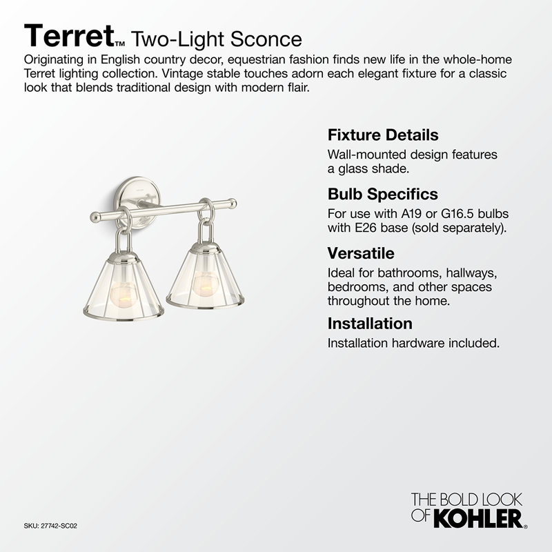 Terret 15½-In Two-Light Sconce, Polished Chrome