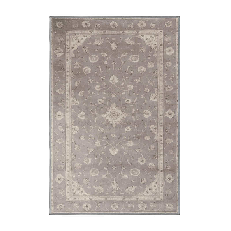 Tapis gris Tabriz lavable à la machine, Rectangle 4pi x 6 pi
