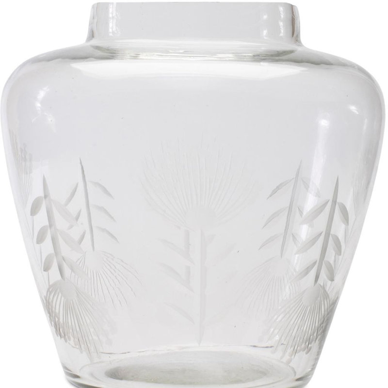 Etched Soda Lime Glass Urn Vase 6.5"D