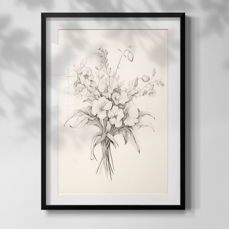 Imprimé floral rétro - impression encadrée, Noir