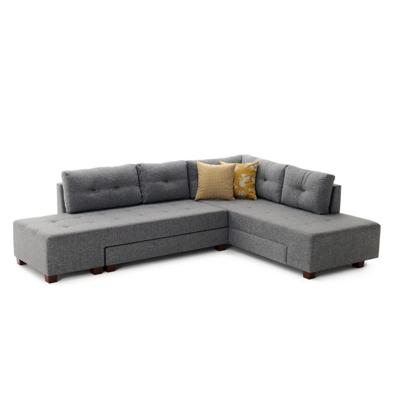 Harjeevan 110.2" Wide Sleeper Sofa & Chaise, Grey, Left Hand Facing