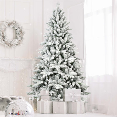 Arbre de Noël 6 pi avec 1100 pointes, arbre à charnières enneigé réaliste PE + PVC pour la décoration des Fêtes